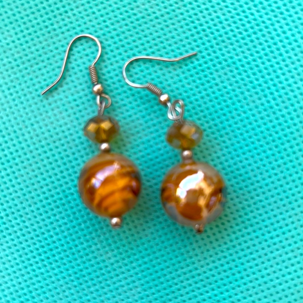 Earrings dangle amber tone